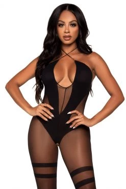 Leg Avenue Sheer And Opaque Patterned Bodystocking