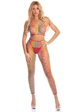 Pink Lipstick Rainbow Net Tank And Pants