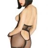 Elegant Moments Pearl Button Fishnet Teddy & Knee Highs