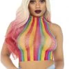 Leg Avenue Rainbow Fishnet High Neck Crop Top