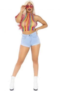 Leg Avenue Rainbow Fishnet High Neck Crop Top -Fishnet Lingerie shop unnamed file 1122