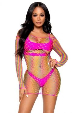 Leg Avenue Long Sleeve Rainbow Net Chemise -Fishnet Lingerie shop unnamed file 1235