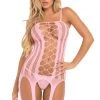 Pink Lipstick Neon Pink Crotchless Suspender Bodystocking