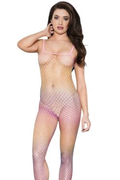 Music Legs Rainbow Ombre Fishnet Crotchless Bodystocking