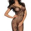BL Brands Short Sleeve Crotchless Fishnet Body Stocking W- Flowers