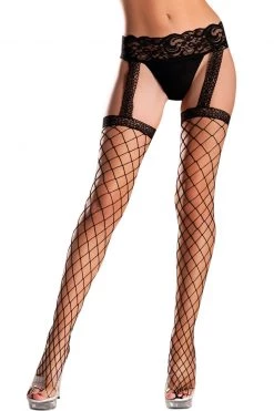 Be Wicked 2-in-1 Fishnet Thigh Highs & Lace Garter Belt