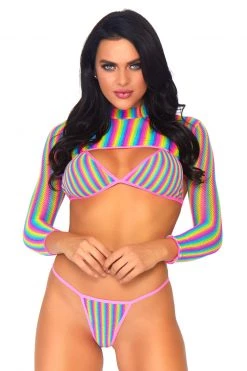 Leg Avenue Rainbow Fishnet Crop Top Set