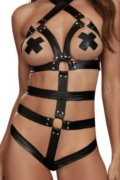 Dreamgirl Fiery Faux Leather Teddy & Wrist Restraints -Fishnet Lingerie shop unnamed file 1794