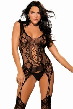 Shirley Of Hollywood Floral Suspender Crotchless Body Stocking
