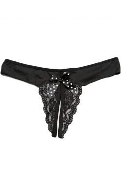 Shirley Of Hollywood Crotchless Black Spandex Panty With Polka Dot Bow