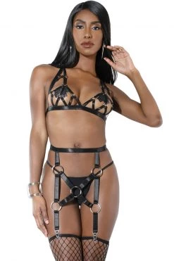 Coquette Restrained Urges Harness Bra & Garter Set
