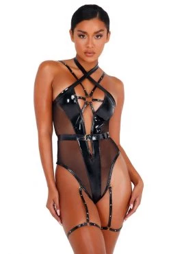 Roma Costume Strappy Vinyl Bodysuit
