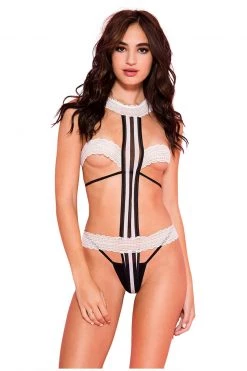 Music Legs White And Black Banded Teddy