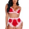 Roma Costume Lace And Satin Marabou Bra Set