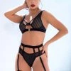 Mapalé Striped Mesh Bra And Garter Panty