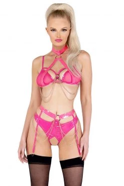 Vinyl And Chains Harness Bra And Crotchless Panty -Fishnet Lingerie shop unnamed file 277
