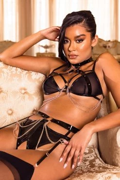Vinyl And Chains Harness Bra And Crotchless Panty -Fishnet Lingerie shop unnamed file 281