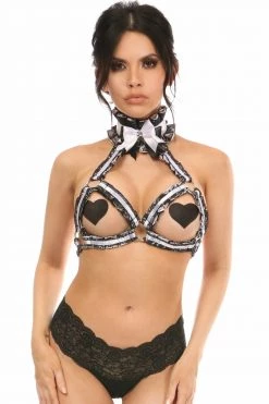 Daisy Corsets USA White Bra Top Body Harness With Black Lace