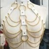 Daisy Corsets USA White Leather Body Harness With Gold Hardware