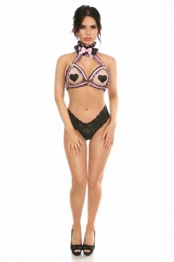 Daisy Corsets USA Pink Bra Top Body Harness With Black Lace -Fishnet Lingerie shop unnamed file 349