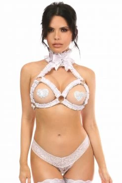 Daisy Corsets USA White Bra Top Body Harness With White Lace