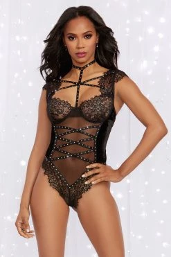 Dreamgirl Velvet And Lace Harness Teddy