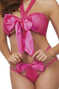 Dreamgirl Fuchsia Pink Satin Bow Bralette & Panty -Fishnet Lingerie shop unnamed file 666