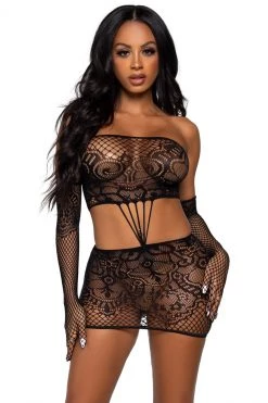 Leg Avenue Strapless Patterned Cut Out Chemise -Fishnet Lingerie shop unnamed file 780