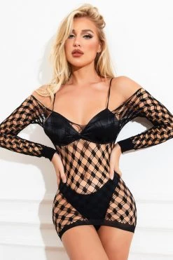 3WISHES Wide Net Long Sleeve Chemise -Fishnet Lingerie shop unnamed file 881
