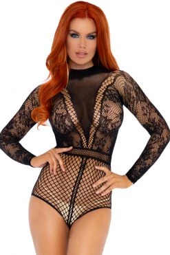 Leg Avenue High Neck Floral And Net Teddy -Fishnet Lingerie shop unnamed file 988