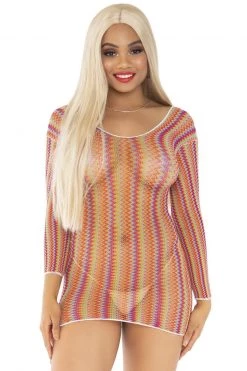 Leg Avenue Neon Zig Zag Fishnet Mini Dress